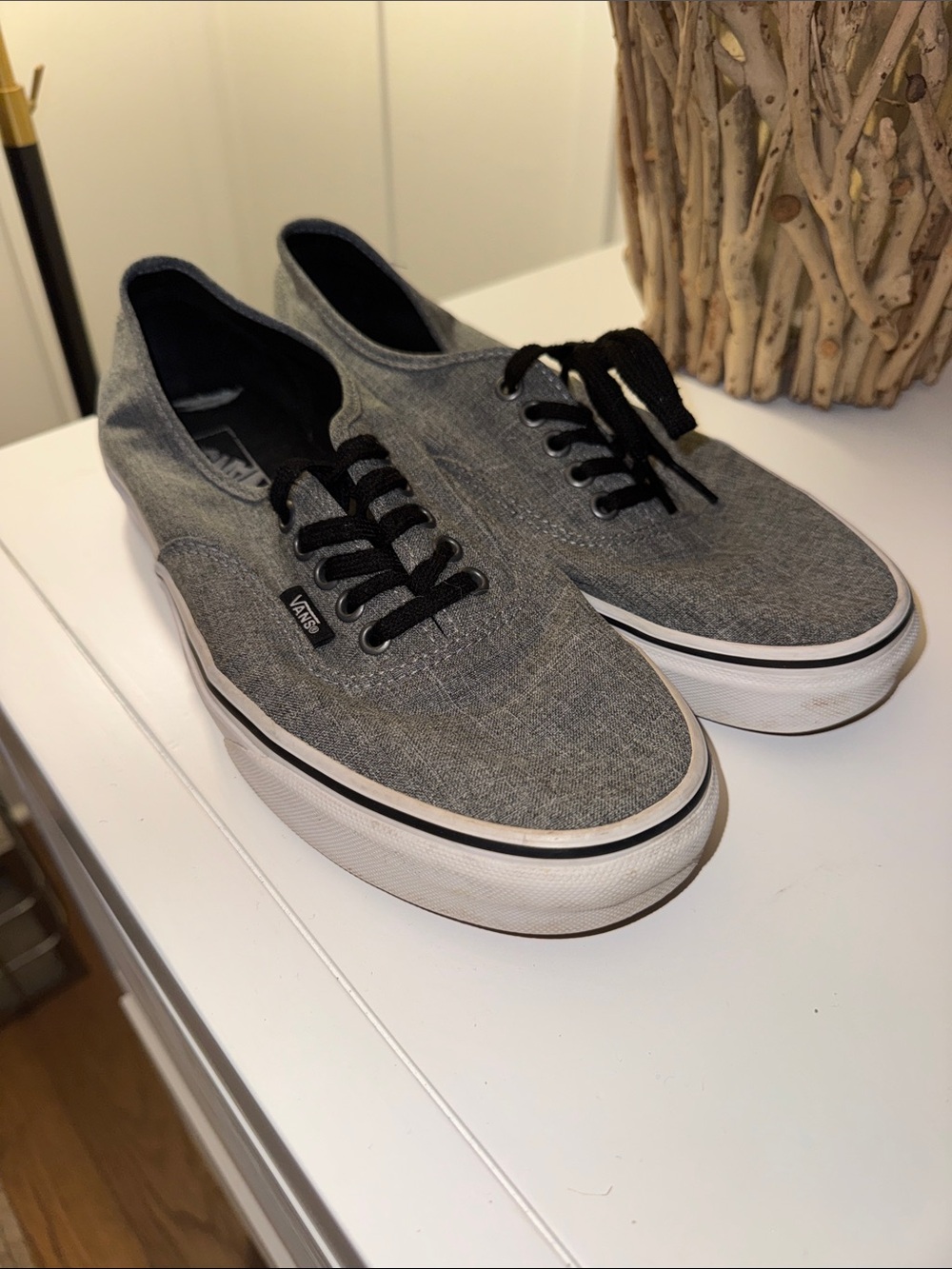 Vans Grey Canvas Low-Top Sneakers with Black Laces